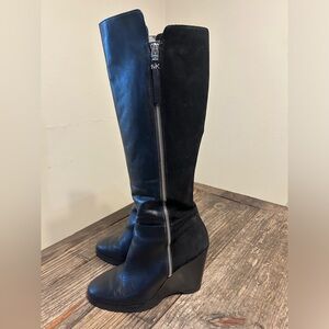 Michael Kors Black Leather/Suede Knee High Wedge Boots Woman’s Sz 11